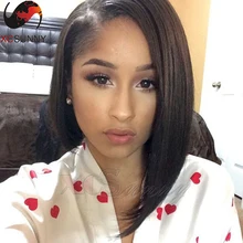 One Side Long Brazilian Virgin Hair Lace Front Human Hair Wigs Bob Short Wigs Human Hair Glueless Full Lace Wig For Black Woman