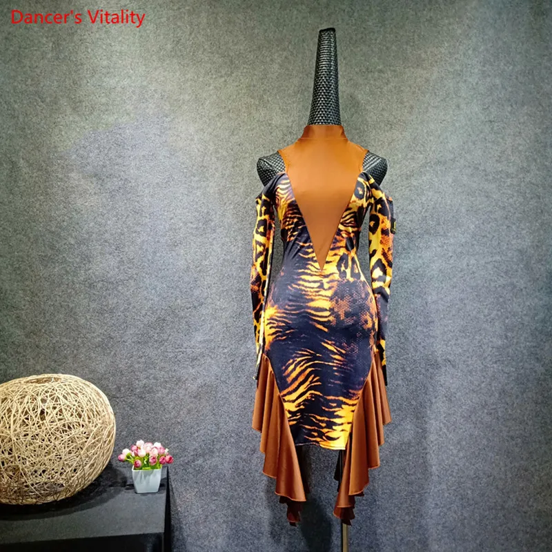 

Women Latin Dance Dress Practice Clothes 2018 New Autumn Winter Long Sleeves Off Shoulder Ruffles Dress Irregular Dresses
