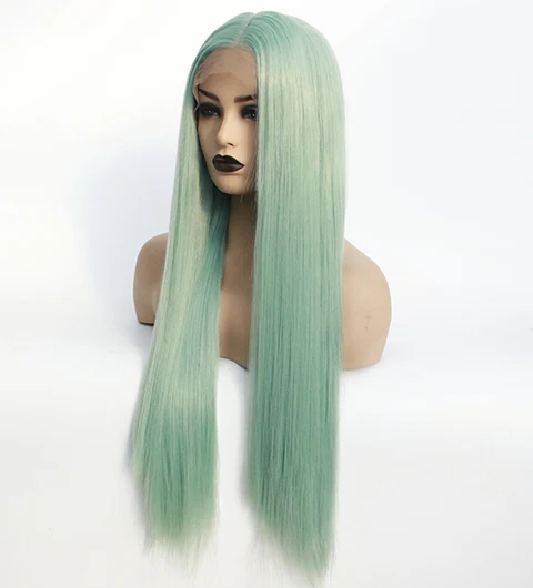Mint Green Wig Long Synthetic Wig Silky Straight Glueless Wigs for Women Half Hand Tied Heat Resistant Fiber-13