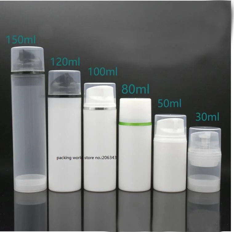 Garrafa de Plástico sem ar com a Linha de Ouro Tampa para a Loção Creme de Embalagem da Pele Branco Claro Emulsão Soro Anti-uv Protetor Solar 30 ml - 3 ar com a linha de ouro claro