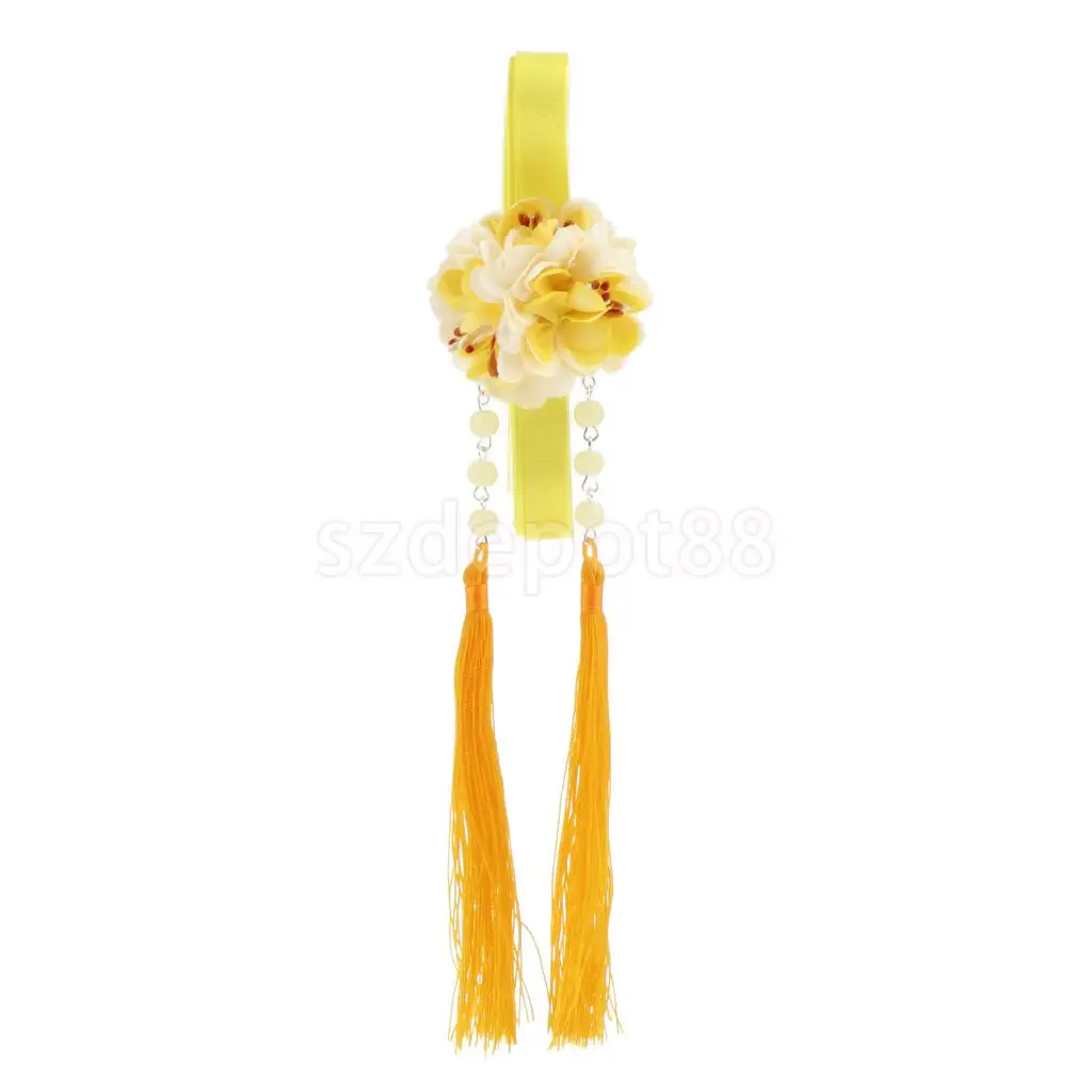 Ribbon Flower Chain Tassel Ancient Chinese Headdress Clip & Beads Dangle Earring Set Bridal Wedding Cosplay Party Hair Jewelry