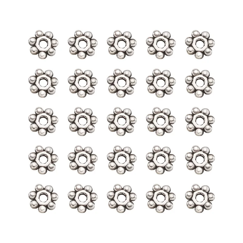 1000 шт старинный серебряный тибетский серебряный распорный бисер Снежинка шарик для Рождества DIY ювелирных изделий 4~ 4,5x1,5 мм, отверстие: 1 мм F8
