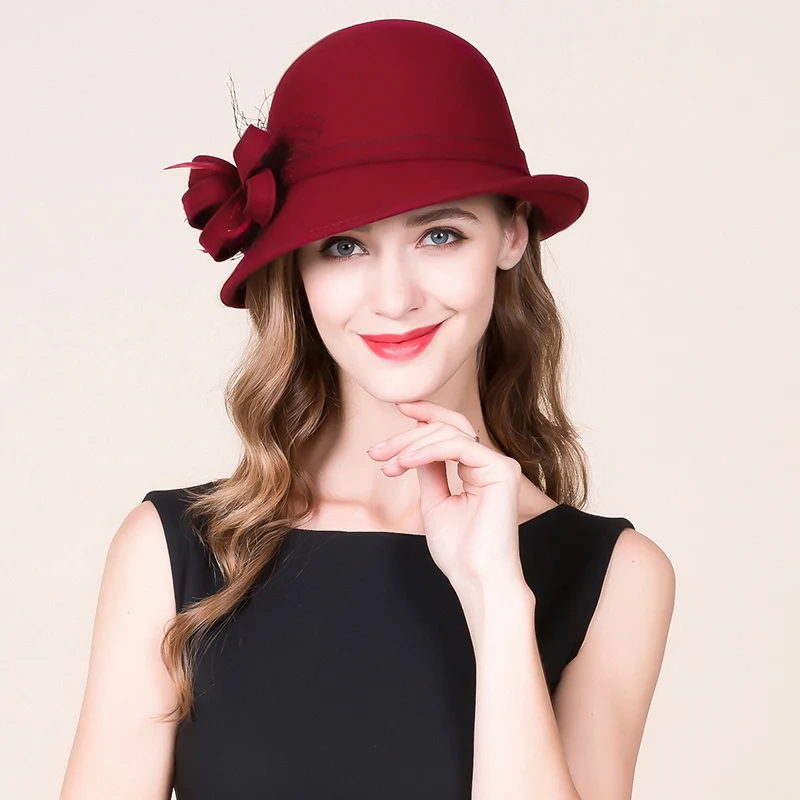 Buy Girls New Fedoras Wool Hat Lady Winter British Fedoras Hat Solid Winter