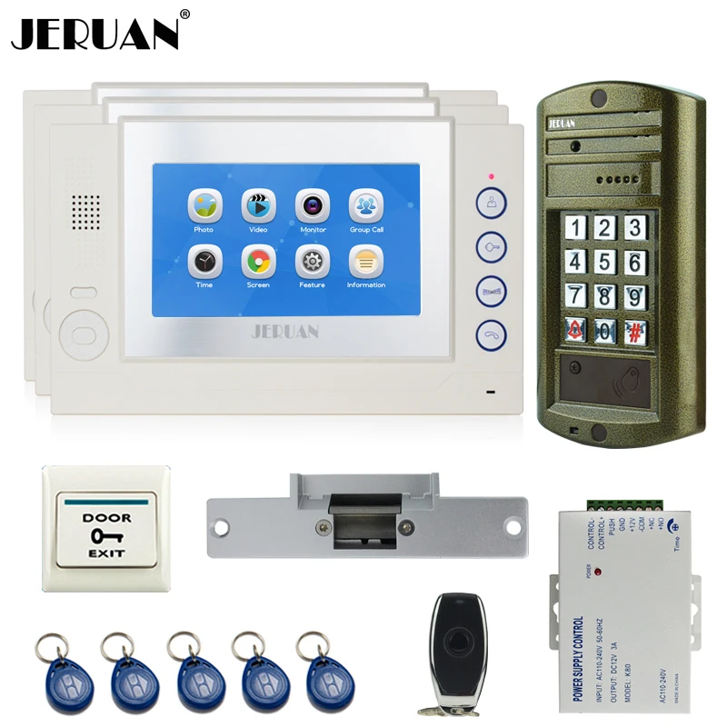 

HOME Home 7`` Touch screen Video Door Phone Intercom System kit Metal waterproof password keypad HD Mini Camera 8GB Card 1V3