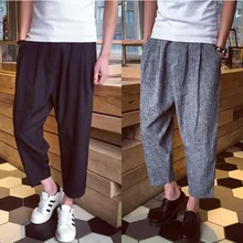 Мужские брюки из хлопка и льна, летние штаны со средней талией, свободные, для отдыха, хип-хоп, шаровары, одноцветные, на завязках, большие размеры, мужские повседневные штаны