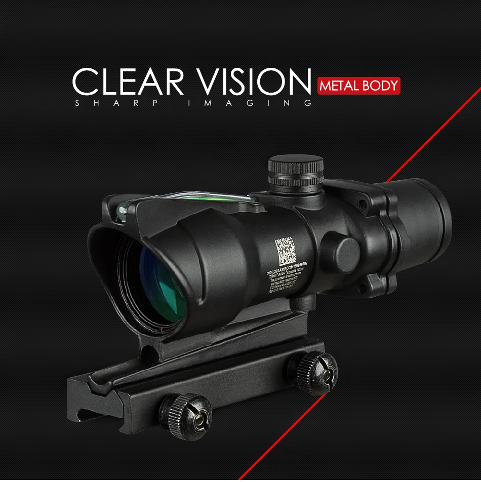 Caça Riflescope Acog Real Fibra Óptica Ponto Vermelho Iluminado Chevron Vidro Gravado Retículo Tático Visão 4x32 Mod. 1265500 7 Lunetas Riflescopes