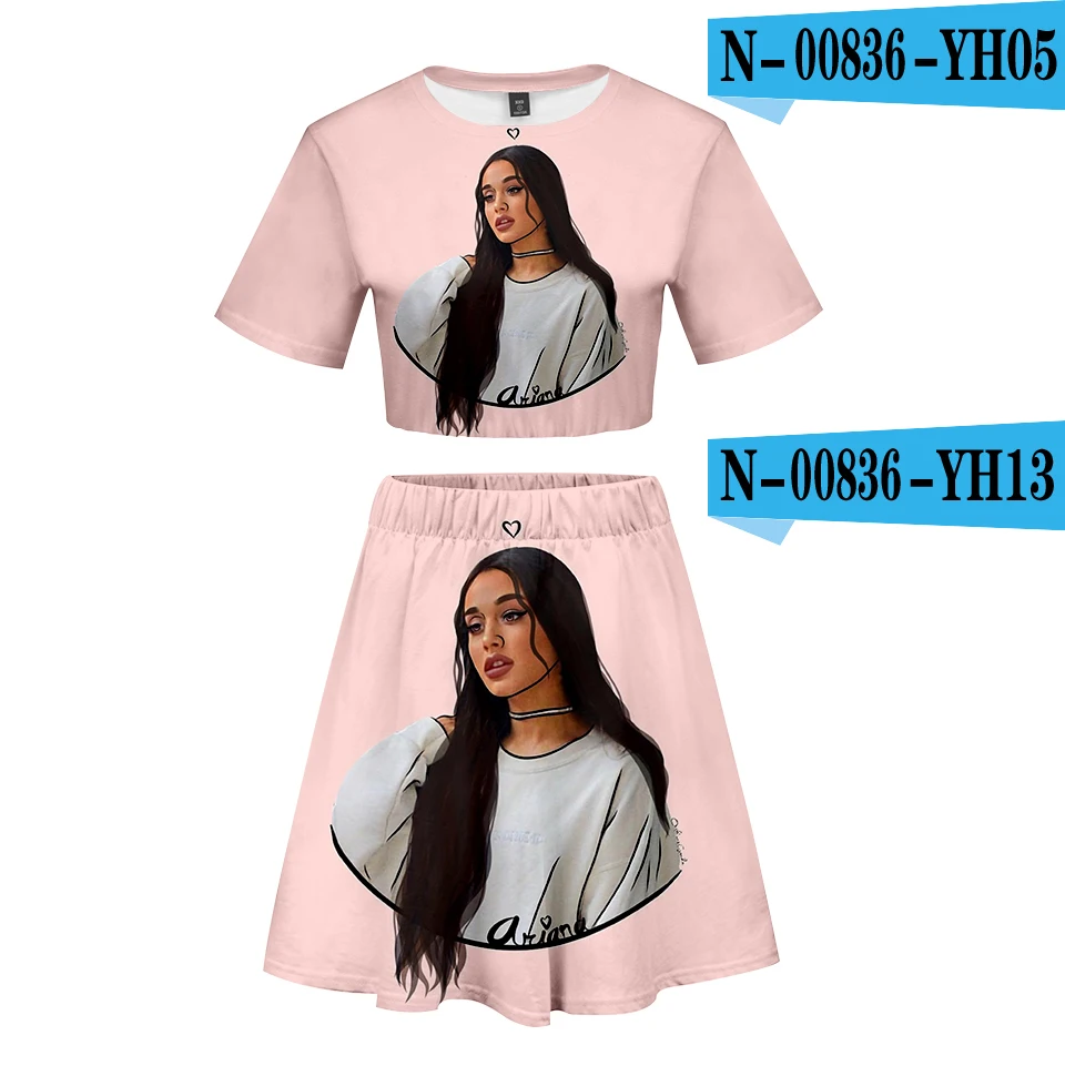 Ariana Grande/костюм с 3D короткой юбкой, Лидер продаж, футболка с короткими рукавами и короткая юбка, костюм из двух предметов, Новые повседневные комплекты высокого качества - Цвет: Бежевый