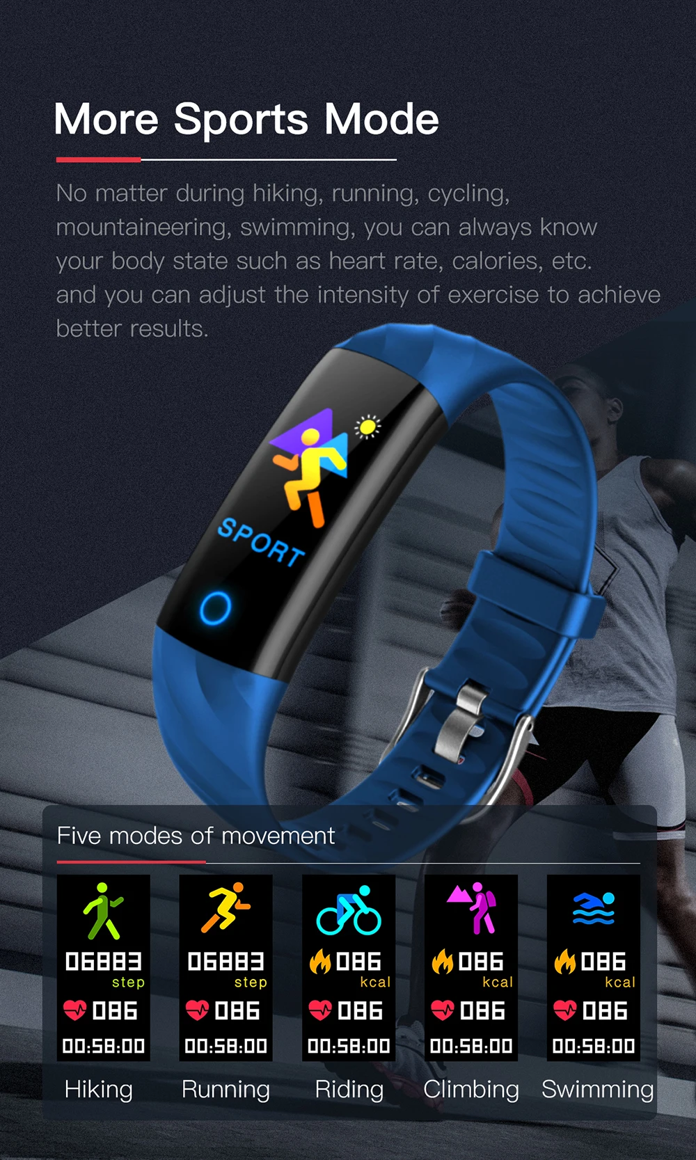 Фитнес-браслет кровяное давление Открытый ips экран монитор сердечного ритма жизнь водонепроницаемый смарт S5 браслеты с шагомером активности