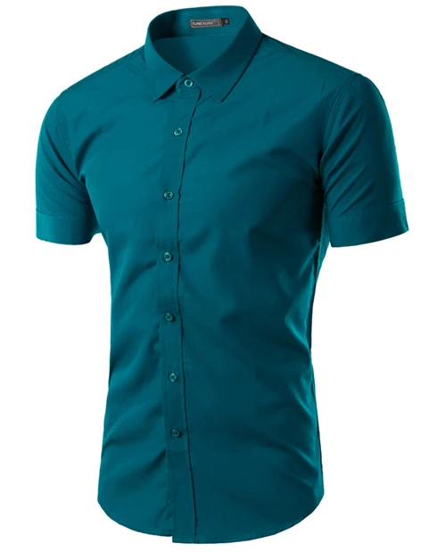 Мужская рубашка с коротким рукавом, приталенная, Camisa Social Masculina Chemise Homme, новинка, летняя мужская однотонная деловая рубашка 6537 - Цвет: Dark Blue