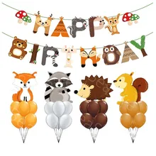 Animal Floresta Floresta Tema da Festa de Aniversário Decoração de hélio Foil Balões bolas Raposa Ouriço Esquilo Guaxinim Bebê Chuveiro Bandeira