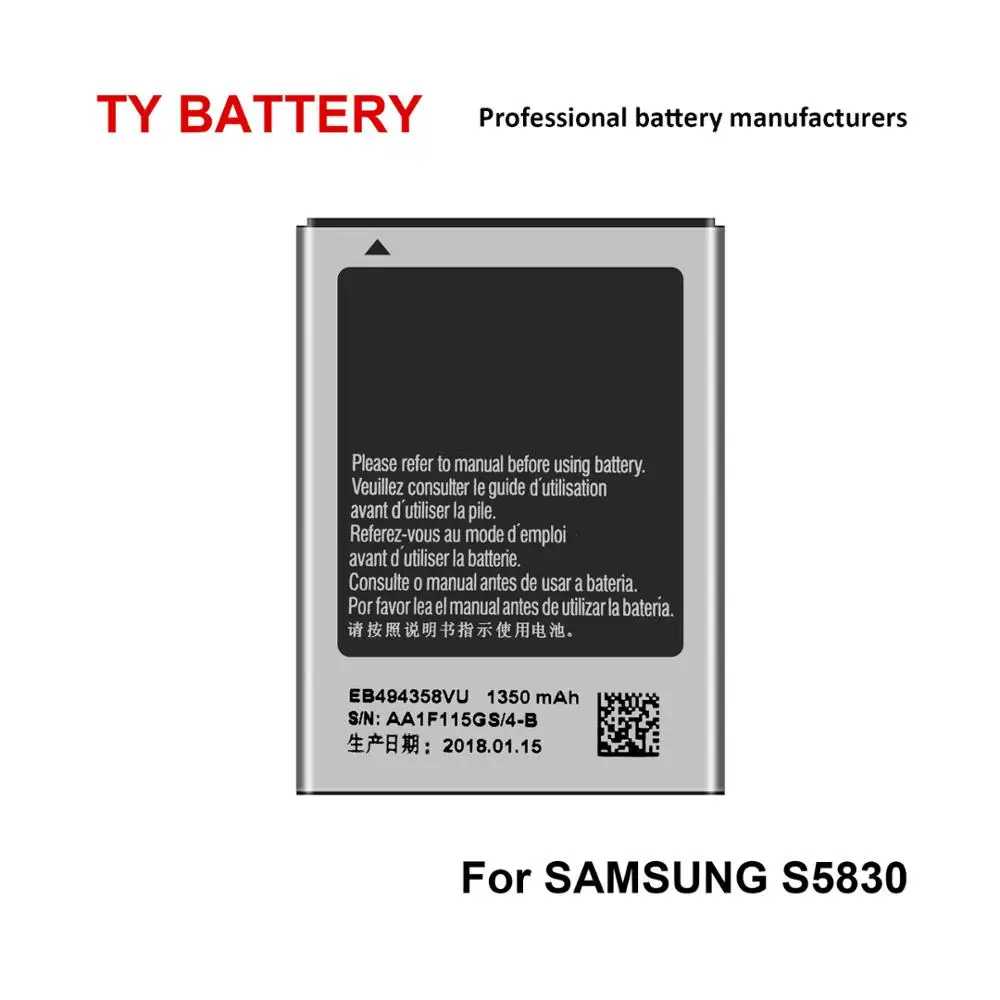 TY Батарея EB494358VU Замена Оригинальный для samsung Galaxy Ace S5830 S5660 S7250D S5670 i569 i579 S6102 S6818 1350