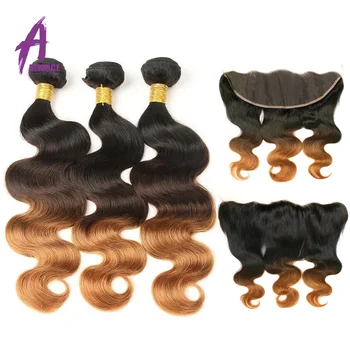 

Ombre Bundles With Frontal Ear To Ear Lace Frontal With 3 Bundles T1B/4/30 Brazilian Body Wave With Frontal Remy Alimice