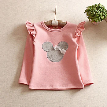 

Spring Autumn baby tee girls tops kids casual t shirt children basic clothes flying sleeve minnie mickey cartoon miki 2 to 7 yrs