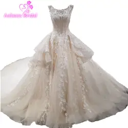 Vestido De Casamento com Renda 2018 бальное платье Кружево на спине Бисер кристаллы Свадебные платья с длинной накидкой реальные фотографии свадебные