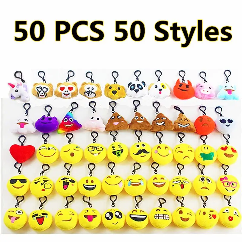 

50 Pack Emoji Plush Pillows Mini Keychain , Classroom Rewards Prizes Favor Bags Easter Egg