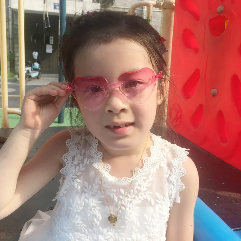 Factory Rimless Sunglasses Kids 3-8T Plastic UV400 Child Glasses Heart Shaped Lovely Baby Girls Infantil Eyewear n620