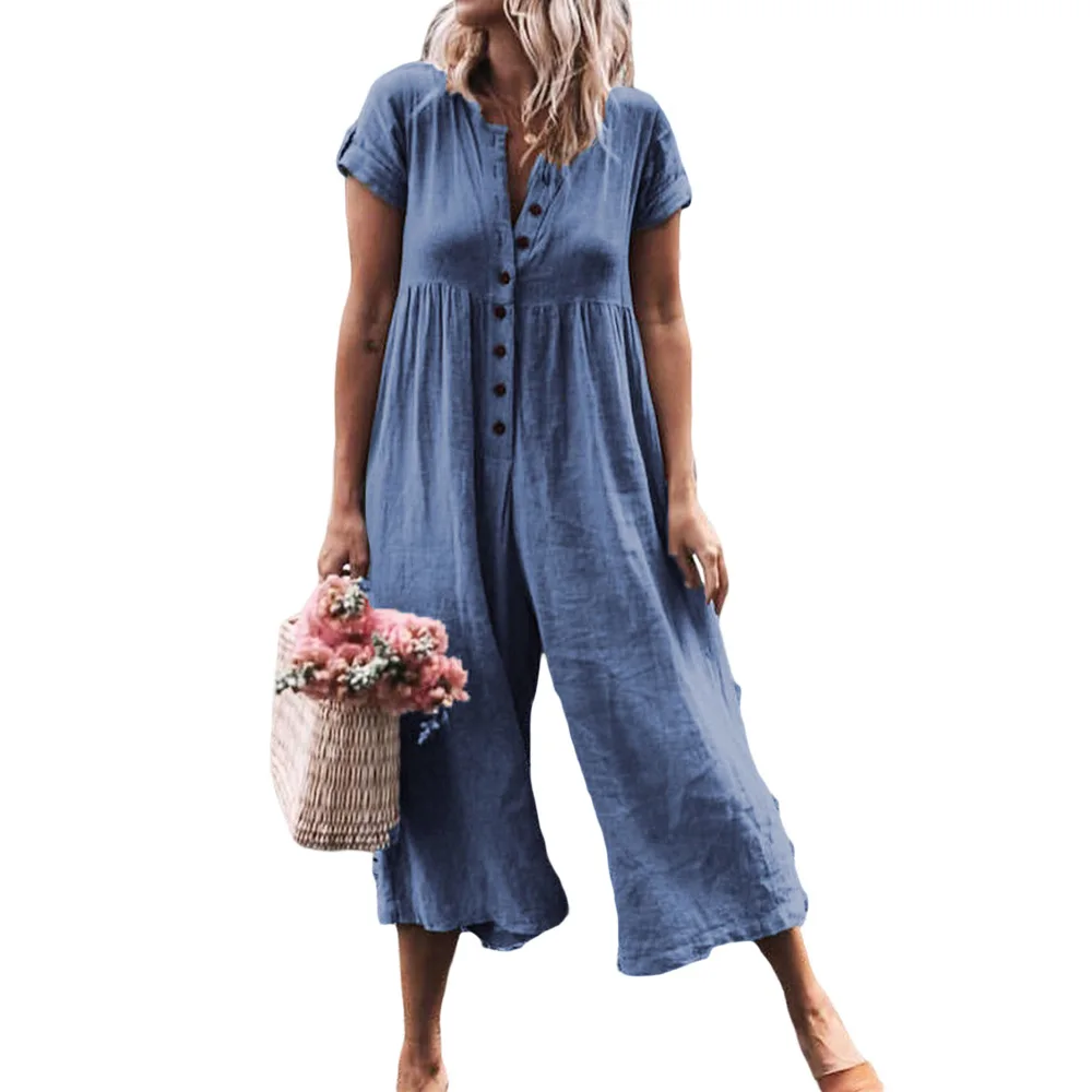 2019 Woman Solid Short Sleeve Casual Jumpsuit Relaxing Fit Suits Any Body Shape Slim or a Bit Plumpy | Женская одежда