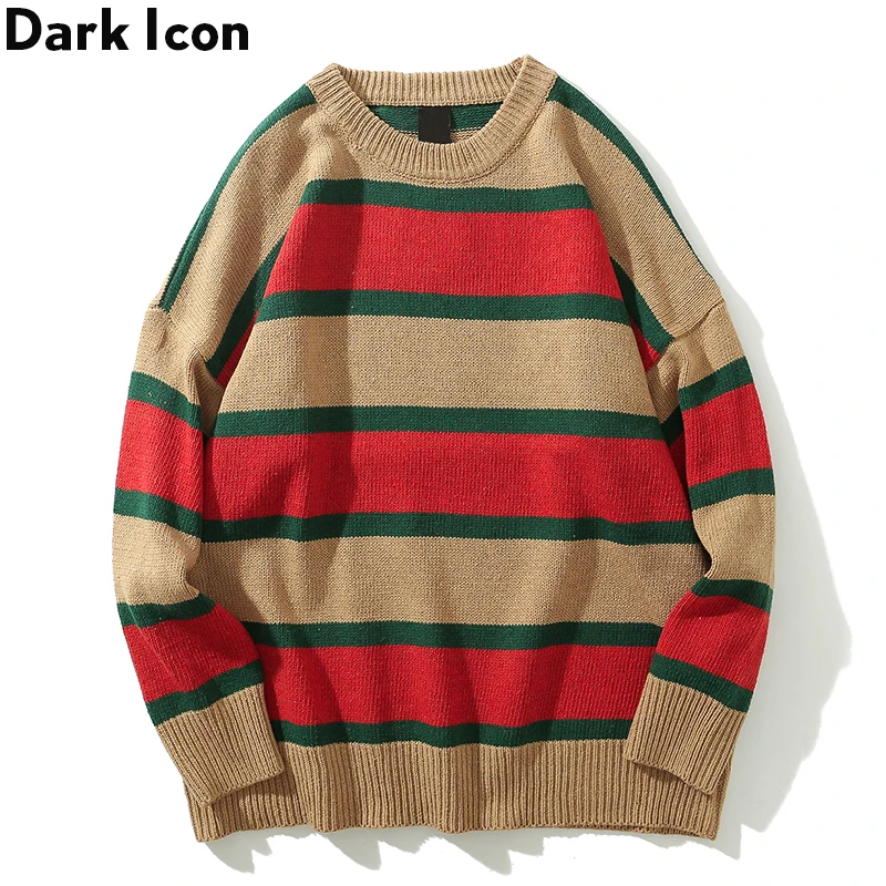 

Dark Icon Big Stripe O-neck Men's Sweater Loose Style Sweaters Men Long Sleeve Streetwear Clothing 6Colors