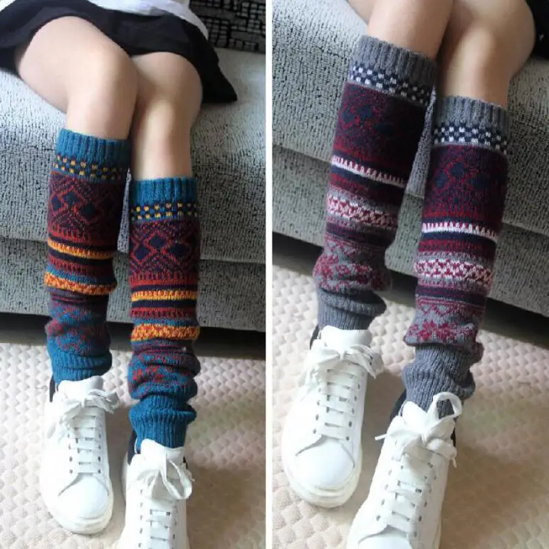 Women's Boho Legwarmers: Aztec Knit Leg Warmers for Tall and Short Boots, Snowflake Patchwork Boot Toppers - Winter Fashion image 6