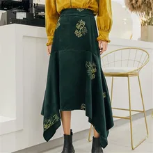 Korobov/зеленые юбки с цветочной вышивкой, Женские Летние Осенние юбки, новая юбка для вечеринок, тонкая юбка до щиколотки, Mujer Falda 76856