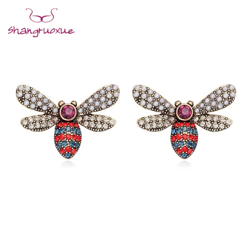 

Vintage Bee Zircon Ethnic Women Danging Earrings Caps Korean Bijoux Femme 2018 Retro Hanging Earrings Drop Jewelry