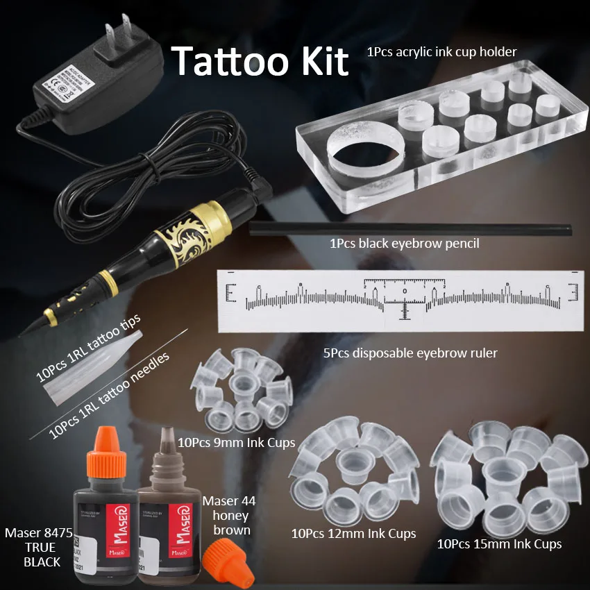 Permanent Makeup Machine Pen Kit with Tattoo Ink Cup Holder Eyebrow Ruler Pencil Tattoo Needles Tips Eyebrow Microblading Set Permanent Makeup Machine Pen Kit with Tattoo Ink Cup Holder Eyebrow Ruler Pencil Tattoo Needles Tips Eyebrow Microblading Set