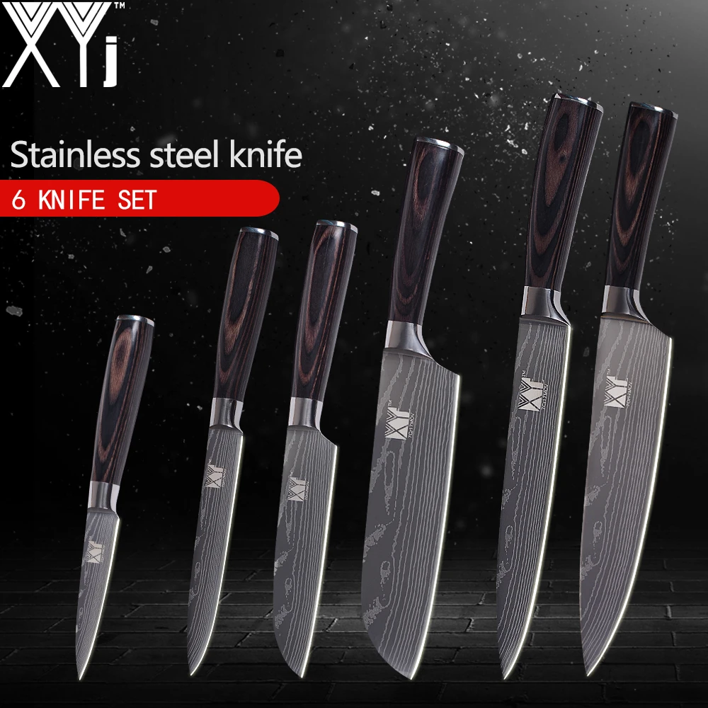 

XYj Germany Style Kitchen Knives 3.5' 5' 5' 7" 8" 8" Kitchen Tools Color Wood Handle 7Cr17 Stainless Steel Knives 6-pieces Set