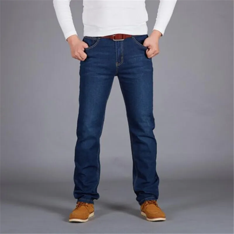 Большие размеры 44, 46, 48, 50, мужские джинсы, Стрейчевые прямые длинные узкие брюки, модные повседневные Черные, синие джинсы, мужская деловая джинсовая одежда - Цвет: Blue