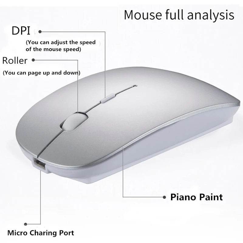 Перезаряжаемая Беспроводная беззвучный Bluetooth 4,0 мышь Ультра тонкая мышь для Android Tablet Apple notebook PC