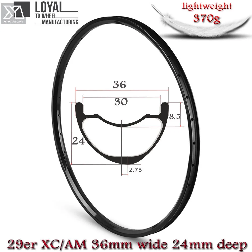 29er MTB Rim светильник, вес карбоновое волокно 36 мм* 24 мм, ассиметричная Бескамерная конструкция для XC AM, колесо для горного велосипеда 380 г
