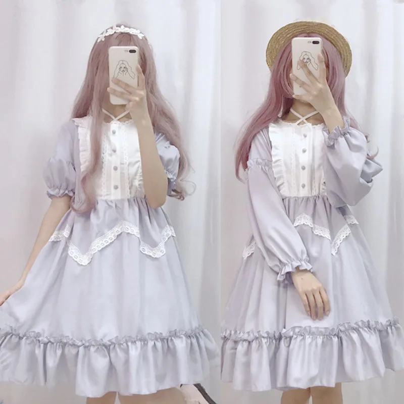 LISM Summer Japanese Lolita Vintage Dress Female Soft Girl Wind Cute Fungus Lace Short Sleeve -Zentai shop online