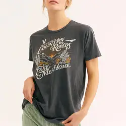Богемный Вдохновленный Графический Тройник черная деревенская дорога футболка для женщин 2019 повседневный летний топ boho футболка новый