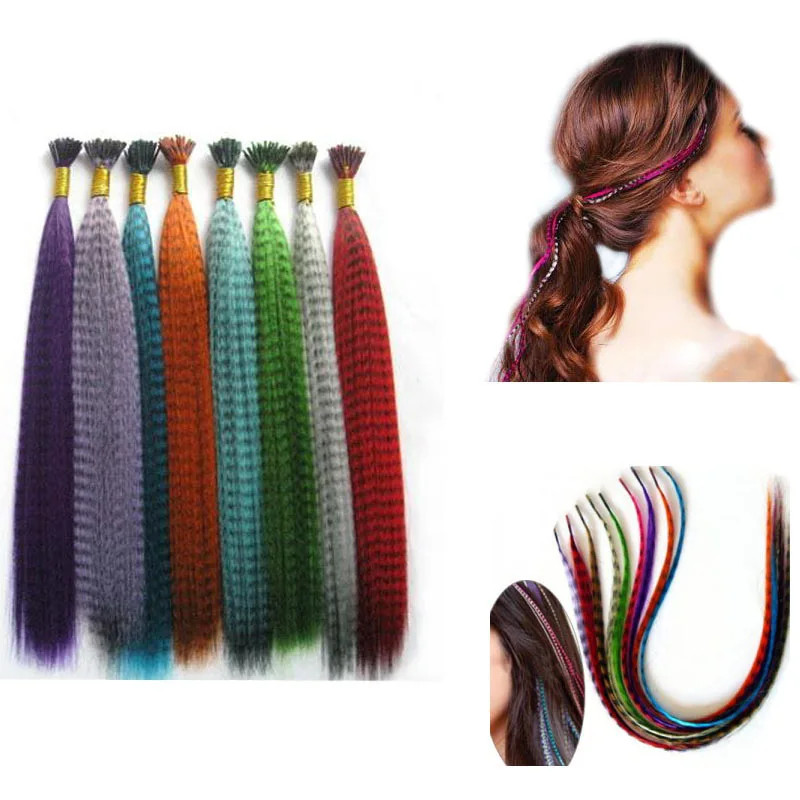New 10pcs Grizzly Rainbow Synthetic fiber Feather Hair Extensions 40cm