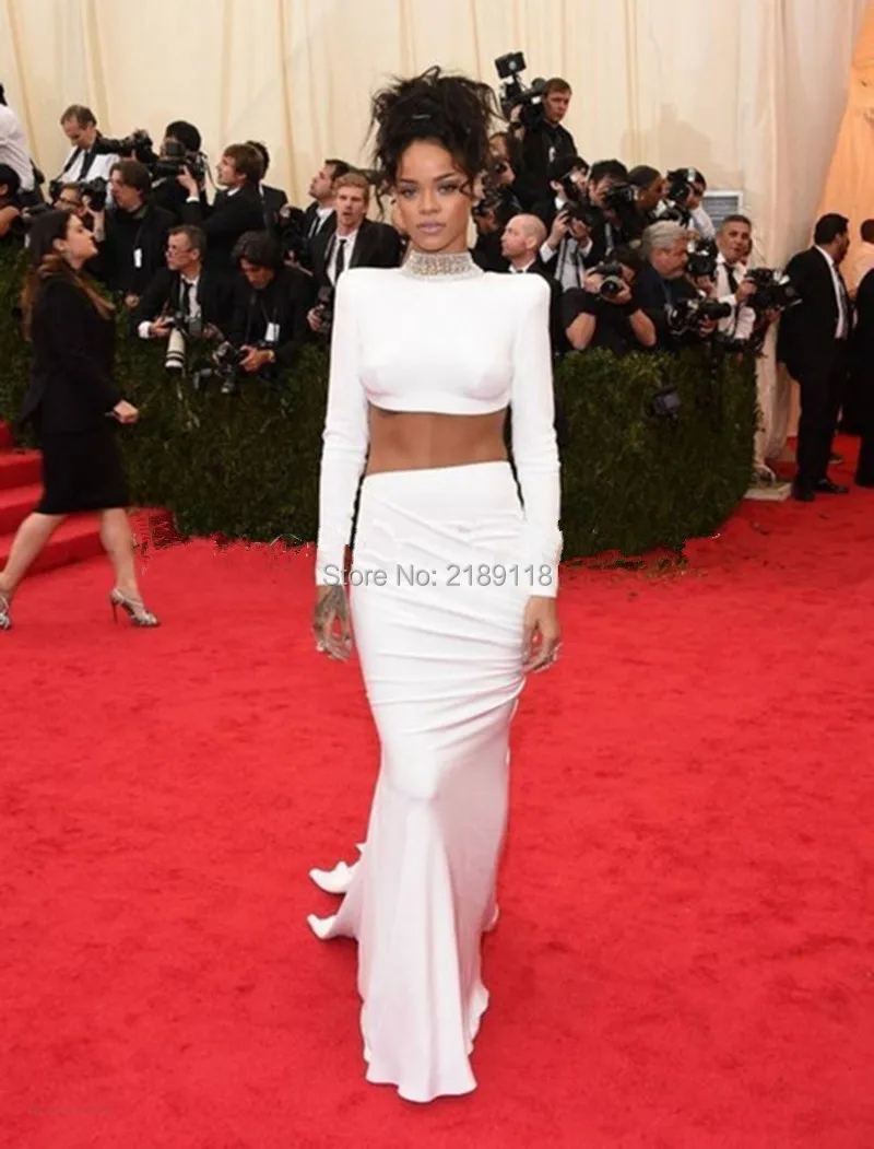 Новый стиль Rihanna белые сексуальные платья знаменитостей с красной ковровой