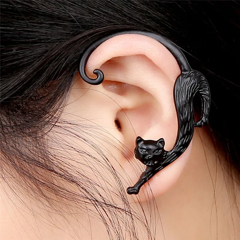 1Pc Gothic Punk Cute Animal Cat Ear Cuff Wrap Clip on Earrings