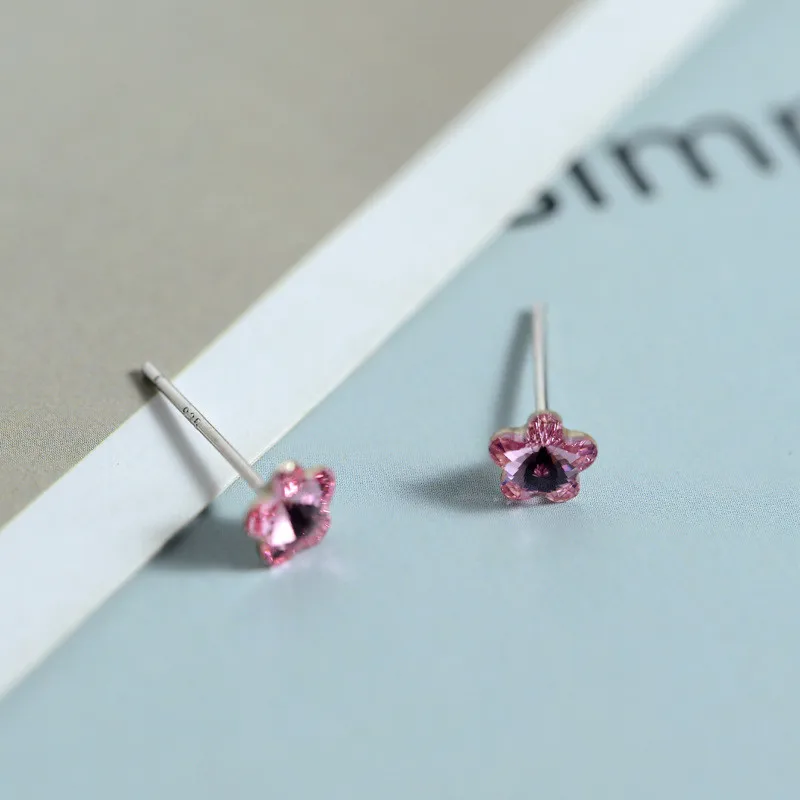 925 пробы серебряные шпильки женские маленький розовый цветок сливы Кристалл Анти-аллергия Z8512