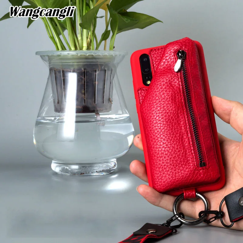 

Fashion lanyard youth style phone case for Huawei P20 mobile phone protective case All inclusive soft shell PU phone cover