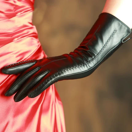 Бренд KLSS, женские перчатки из натуральной кожи, высокое качество, перчатки из козьей кожи, тренд 30 см, длинные элегантные женские перчатки из овчины 838 - Цвет: Черный