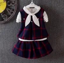2017 moda verão crianças conjuntos de roupas menina colete + completa T-camisa + saia 3 pcs crianças algodão tops ternos de saia roupas HW1059