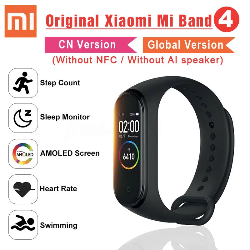 Оригинальный Xiaomi mi Band 4 глобальная версия браслет сердечного ритма CN Смарт фитнес