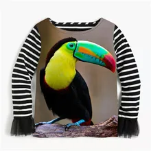 Полосатые рубашки для девочек с принтом попугая и птицы, новые осенние детские блузки с длинными рукавами, Детские топы для малышей, детская одежда