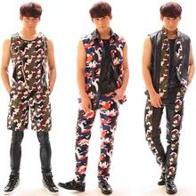 S-5XL! костюм камуфляж безрукавка с кисточками комплект DS мужской хип-хоп панк DJ Производительность Носите певица одежда