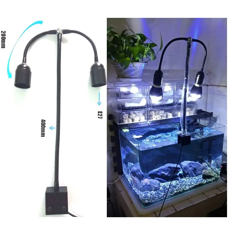 Черный корпус светодио дный свет аквариума аквариум освещения с двойной головкой пятно света E27 держатель лампы для морской коралловый риф SPS LPS