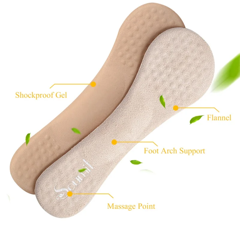 Soumit 2 Pair Flannel Gel Insoles For Women High heels Shoes 3/4 Non-slip Orthopedic Arch Support Pad Metatarsal Cushion Inserts