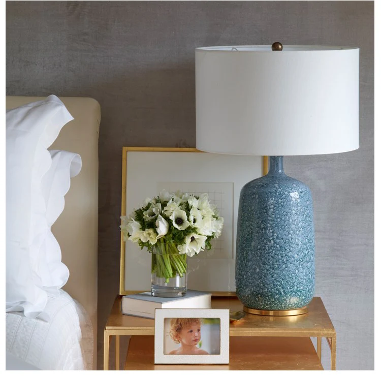 Классическая прикроватная лампа креативная Синяя Керамическая гостиная Настольная лампа винтажная модель комната кровать-освещение для