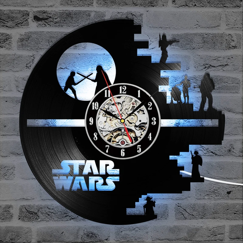 12in 3d wall clock Star Wars LED Wall Clock with 7 Colors Modern Design Movie Vintage Vinyl Record Clocks Wall Watch Home Decor