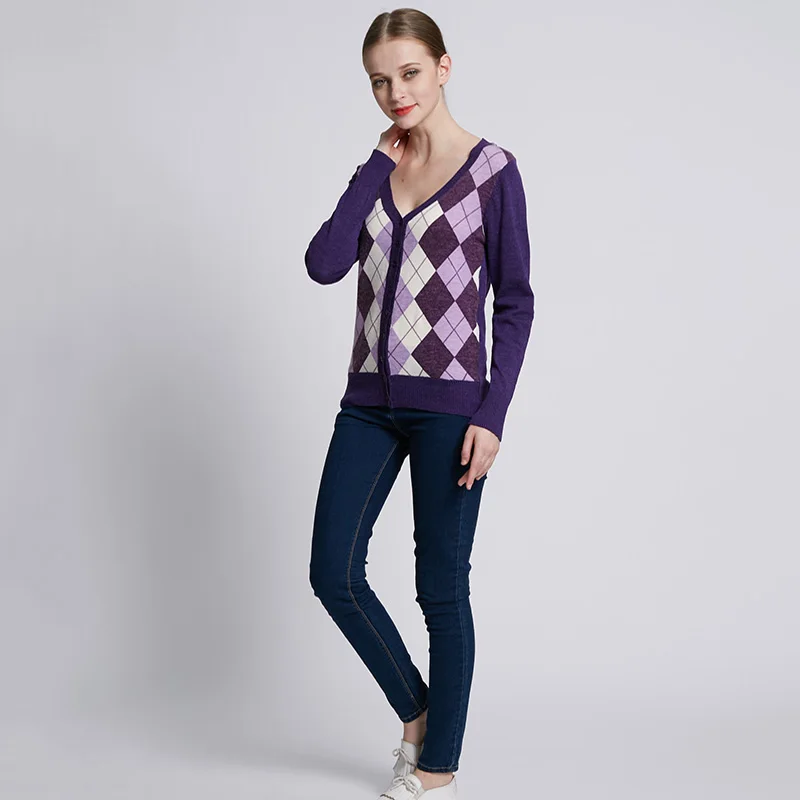 

2018 New Autumn Plaid Cardigan Long Sleeve Sweater Fashion Casual Grey Jacquard Pattern Knit Button Button Cardigan Sweater
