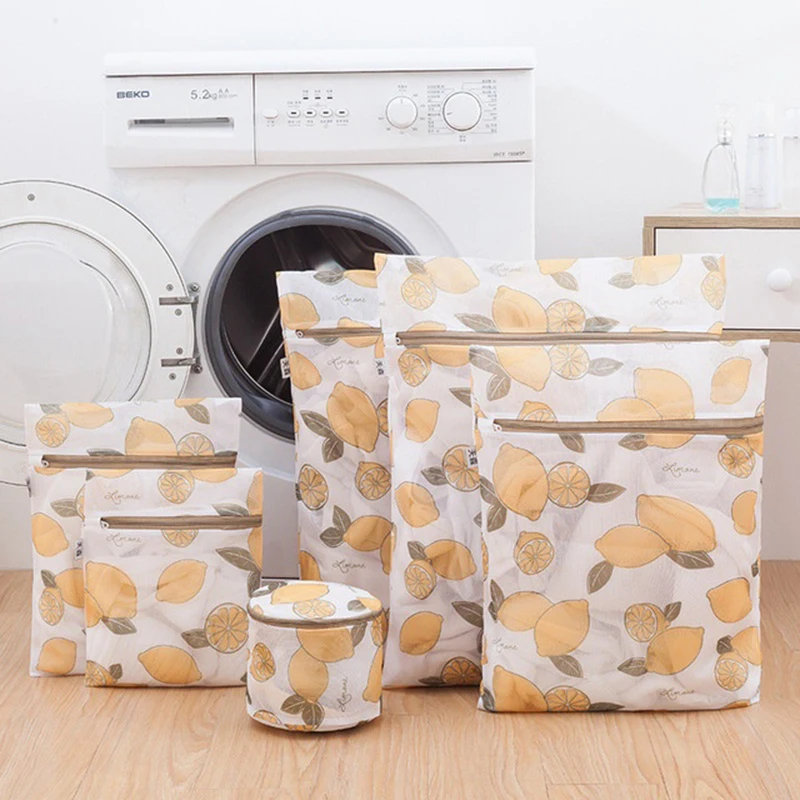 

6PCS/Set New Fabric Lemon Pattern Zipper Underwear Bra Mesh Laundry Bags for Washing Machine Special Mesh Bag Net