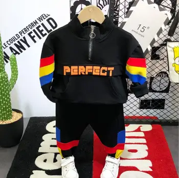 

Children's Spring and Autumn Set 2019 Autumn New Boys Letters Black Casual Sports Set Baby Cotton Clothing 2-7Y