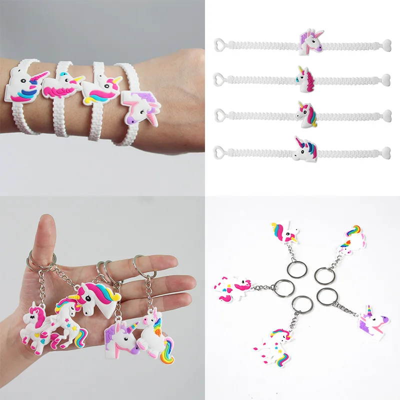 

New Fashion Rubber Unicorn Bracelet Keychain Unicorn Party Decor Girl Kids Birthday Party Decoration Wristband Gift Supplies